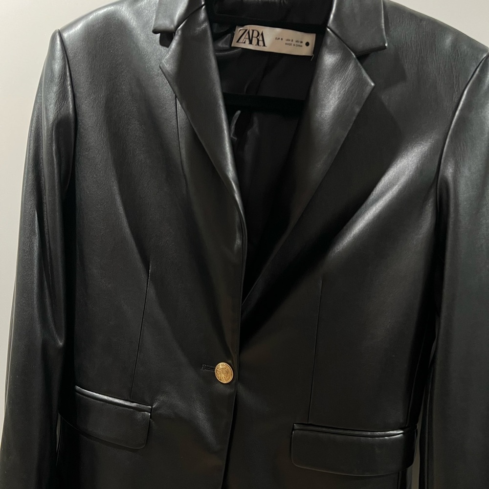 Zara black faux leather blazer